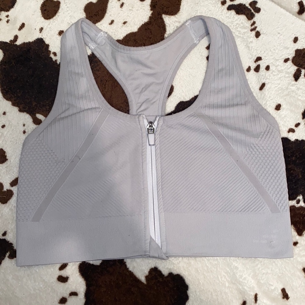 zip up razer back sports bra